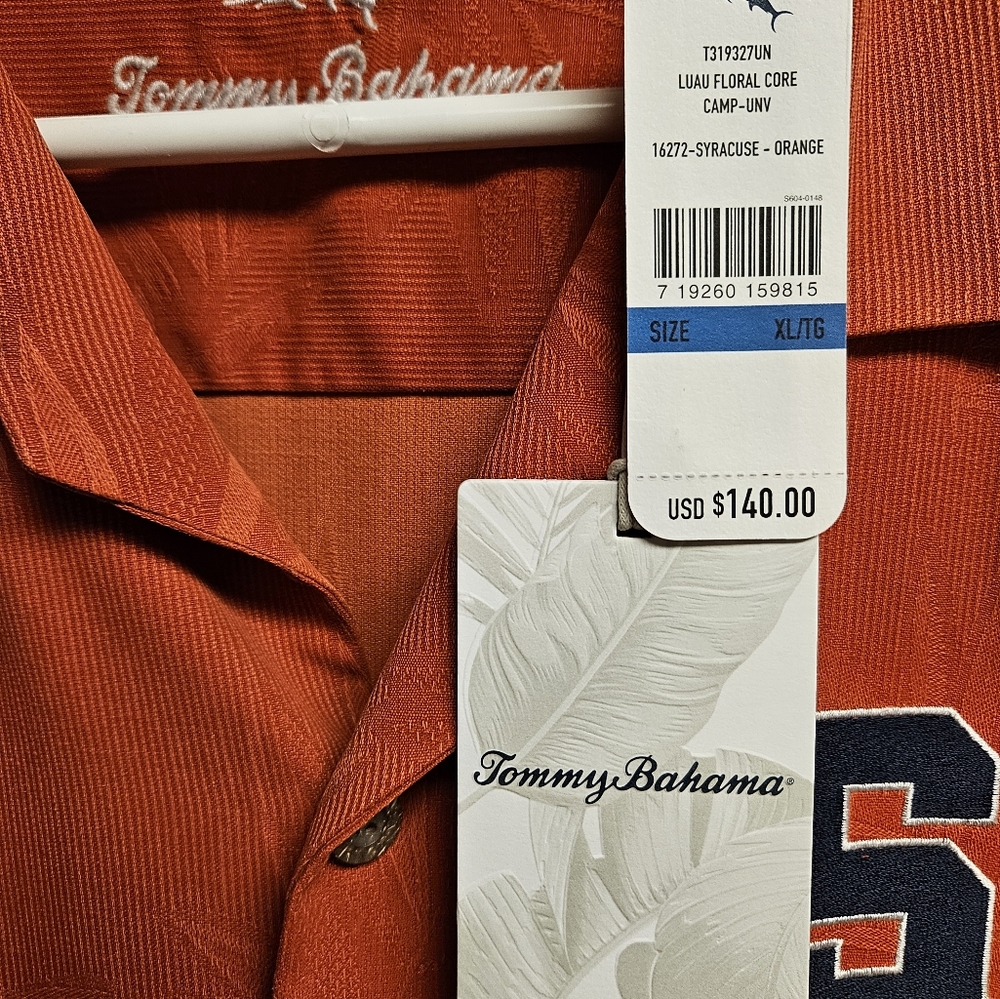 Tommy Bahama 100% Silk SS Button Down Mens XL Orange Shirt NWT